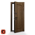 Brown Wooden Swing Door With Glass Insert Door Lock And Hinges