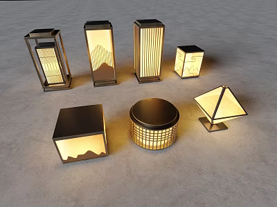 Outdoor Lights With Various Modern Designs And Different Geometric Shapes For Garden Decor 3d model