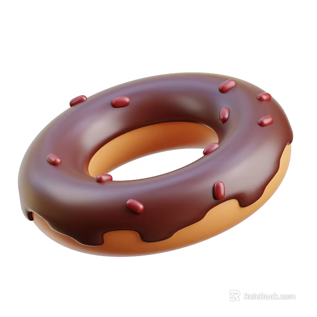 Yummy Chocolate Donut Topped with Smooth Chocolate Frosting and Red Sprinkles 3d model 