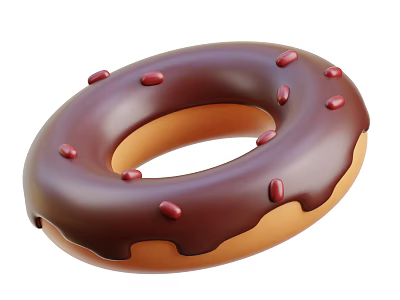 Yummy Chocolate Donut Topped with Smooth Chocolate Frosting and Red Sprinkles 3d model
