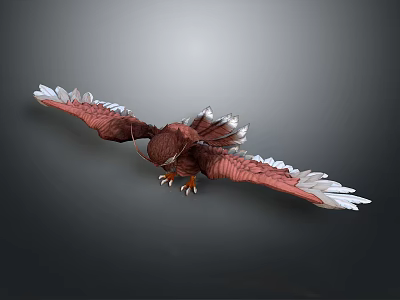 Majestic Eagle With Spreading Wings And Red White Feathers On Gray Background 3d model