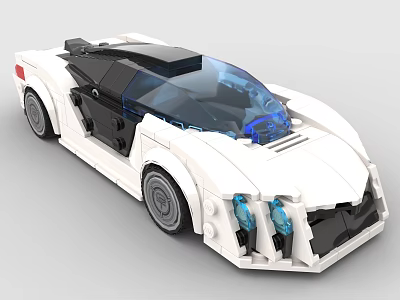Building Blocks White Sports Car With Black Accents And Blue Details And Transparent Windows 3d model