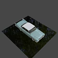 Light Blue Vintage Classic Car With White Roof Streamlined Design And Chrome Accents