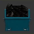 Heavy Duty Blue Dumpster Filled With Stacked Black Rubber Tires