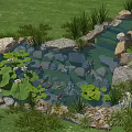 Garden Ornament Featuring Small Pond With Water Lilies Koi Fish And Stones