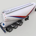 Functional Tanker Trailer For Liquid Transport With White Body Red Blue Stripes And Multiple Wheels