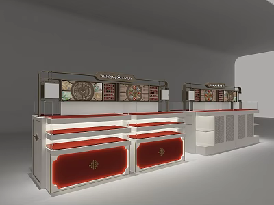 ShengAn Gold Jewelry Store Interior With White Red Display Counters And Lighting 3d model