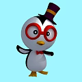 Cartoon Penguin With Purple Top Hat Red Glasses Red Bow Tie On Light Blue Background