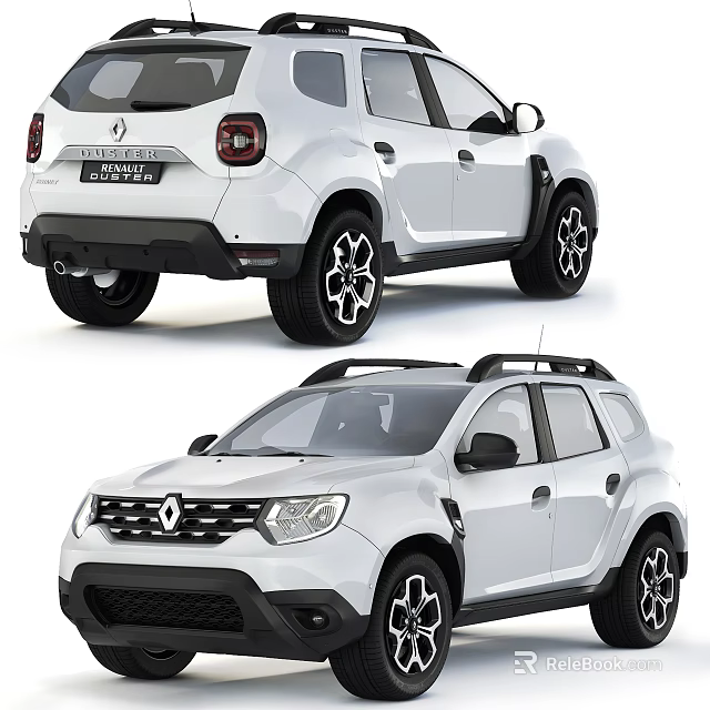 White Renault SUV Exterior Design With Roof Rack And Black Wheels 3d model 