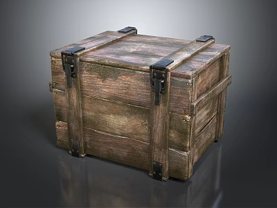 Rustic Wooden Storage Box With Metal Straps And Secure Clasp Design 3d model