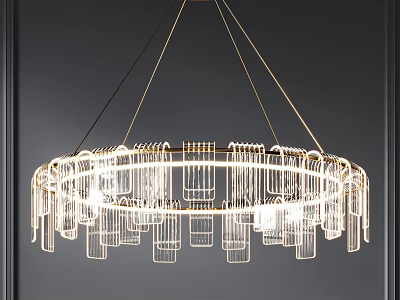 Modern Circular Chandelier With Golden Frame And Crystal Pendants Illuminated Brightly 3d model