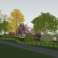 Arbor Centered Garden With Lush Lawn Colorful Trees Flowering Shrubs And Path