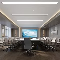 Modern Conference Room With Long Table Large Screen Comfortable Chairs And Windows 3d model
