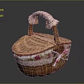 Adorable Small Animal In Heart Shaped Wicker Basket With Floral Lace Trim