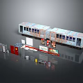 Vintage Subway Train Car with Station Turnstiles Billboards Signs and Trash Bins