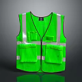 Neon Green High Visibility Safety Vest With Reflective Strips And Multiple Front Pockets 3d model
