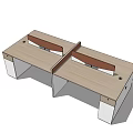 Modern Office Desk With L Shaped Design Brown Dividers Wooden Top And White Cabinets