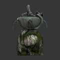 Decorative Garden Ornament Dragon Shaped Fountain With Bowl Shaped Basin And Moss Covered Stone Base