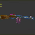 Vintage Submachine Gun With Wooden Stock Metal Body And Drum Magazine Design
