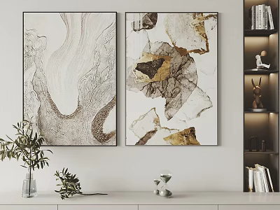 Abstract Wall Art With Gold Accents In Modern Living Room 3d model