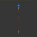 Enchanted Magic Staff With Blue Glowing Crystal Top And Brown Wooden Body
