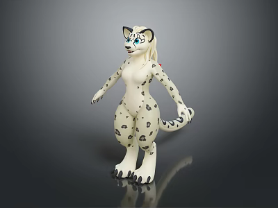 Anthropomorphic Snow Leopard Character With White Spotted Body Blue Eyes And Standing Pose 3d model