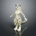 Anthropomorphic Snow Leopard Character With White Spotted Body Blue Eyes And Standing Pose