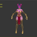 Game Movie Character With Horned Head Pink Red Outfit Ornamental Design Standing Pose