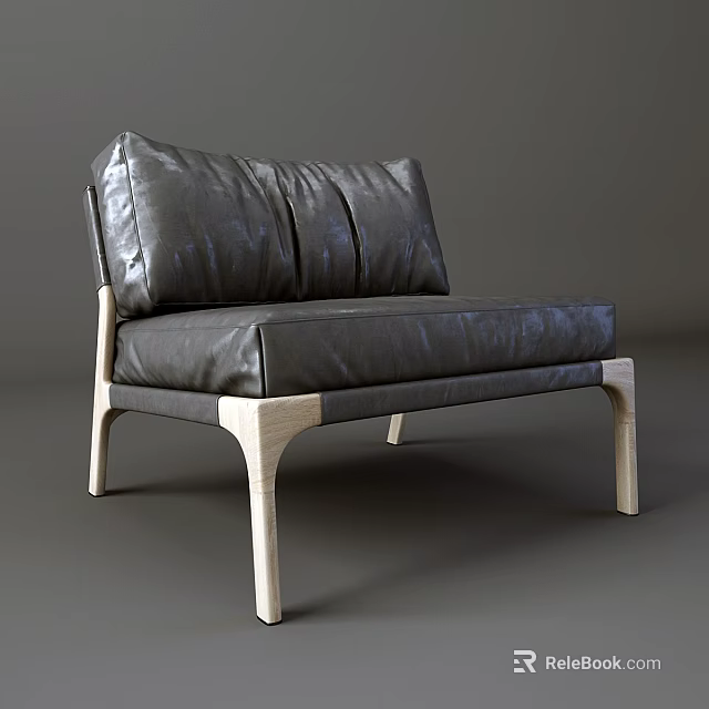 Single Seater Sofa with Black Leather Upholstery and Wooden Legs Modern Design 3d model 