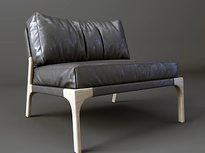 Single Seater Sofa with Black Leather Upholstery and Wooden Legs Modern Design 3d model