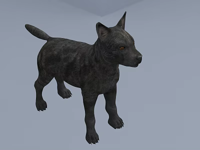 Black Puppy Standing Against Light Blue Background with Short Fur and Alert Expression 3d model