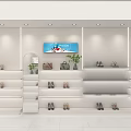 Modern Mall Counter with Shoes and Bags Display in White Design Featuring Green Plants
