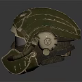 Green Military Style Helmet With Metallic Face Shield And Vintage Design