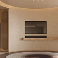 Elegant Modern Hotel Guest Room With Round Ceiling Beige Walls Upholstered Headboard Rug And Bathtub
