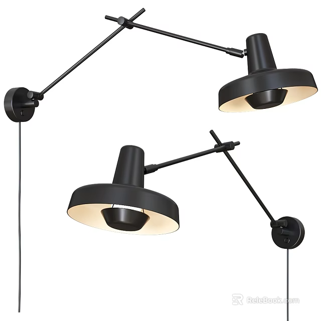 Modern Black Wall Lamps with Adjustable Arms Metal Finish Indoor Lighting Soft Glow 3d model 
