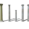 Five Different Classic Columns In White And Gray With Blue Sky Backdrop