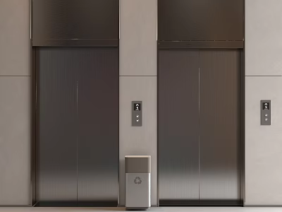 Modern Elevators With Metal Doors Control Panels And Trash Bin In Building Interior 3d model
