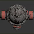 Red Rusted Fire Hydrant With Metal Top And Hanging Chains On Dark Background