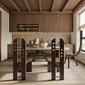 Cozy Natural Wood Restaurant Interior Design With Open Kitchen And Large Windows For Bright Daylight