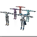 Colorful Robot Action Figures Standing with Extended Arms in Various Colors