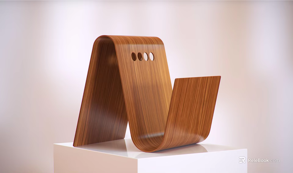 Modern Wooden Decorative Display Piece With Curved Structure And Three Holes On White Base 3d model 