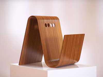 Modern Wooden Decorative Display Piece With Curved Structure And Three Holes On White Base 3d model