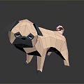 Low Poly Pug Model In Geometric Design Light Color With Black Ears And Dark Background