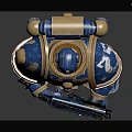 Blue Armored Sci Fi Warrior Character In Battle Ready Pose With Shiny Armor
