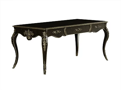 Elegant Ornate Black Desk With Carved Details And Curved Legs 3d model