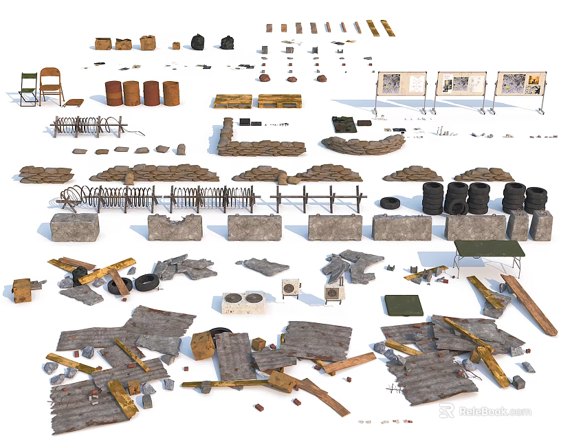 Collection of Military Weapons Featuring Guns Swords Ammunition and Accessories 3d model 