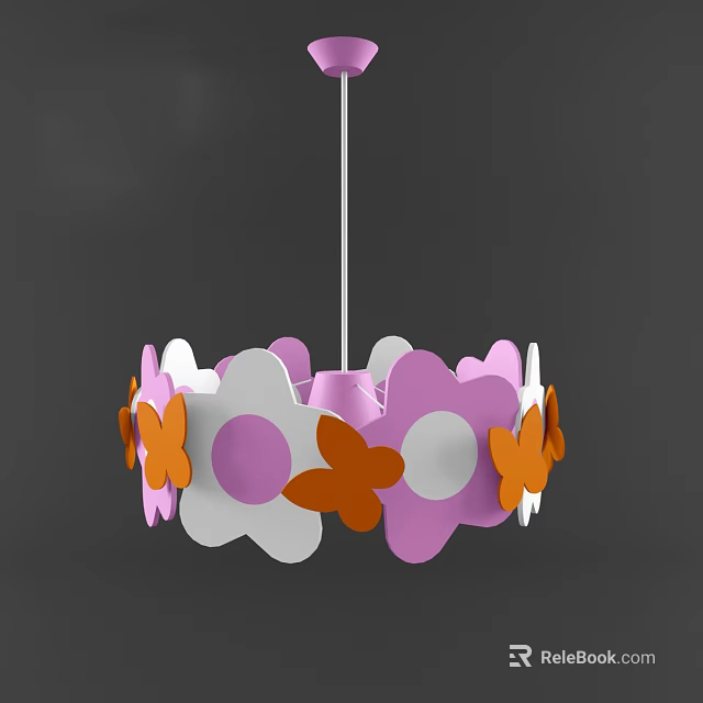 Colorful Flower Shaped Chandelier With Purple White And Orange Petals Design 3d model 
