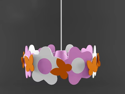 Colorful Flower Shaped Chandelier With Purple White And Orange Petals Design 3d model