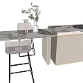 Modern Bar Counter With Marble Top Green Plant Decoration And Striped Base