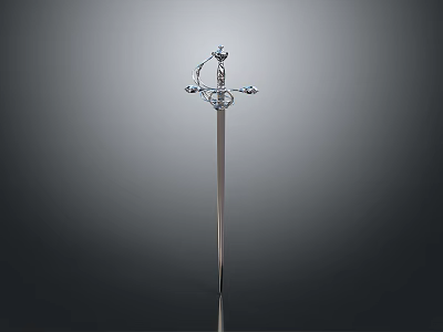 Decorative Sword With Ornate Hilt And Shiny Metallic Blade On Dark Background 3d model